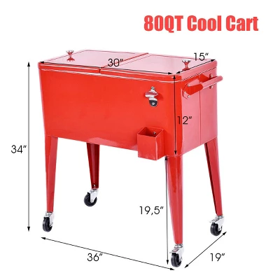 Costway Red Outdoor Patio 80 Quart Cooler Cart Ice Beer Beverage Chest Party Portable 1 Costway Red Outdoor Patio 80 Quart Cooler Cart Ice Beer Beverage Chest Party Portable