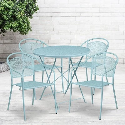 Flash Furniture Oia Commercial Grade 30" Round Indoor-Outdoor Steel Folding Patio Table Set With 4 Round Back Chairs 1 Flash Furniture Oia Commercial Grade 30" Round Indoor-Outdoor Steel Folding Patio Table Set With 4 Round Back Chairs