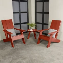 3pc Outdoor Set With Italica Modern Adirondack Chairs & Side Table - Rustic Red - Highwood