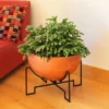 ACHLA Designs 15.25" X 20" Galvanized Steel Planter Bowl With Black Wrought Iron Plant Stand Burnt Sienna