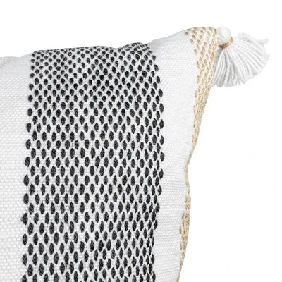 Tan & Black Tick Stripe 30X30 Oversized Filled Outdoor Pillow - Foreside Home & Garden 3 Tan & Black Tick Stripe 30X30 Oversized Filled Outdoor Pillow - Foreside Home & Garden - Image 3