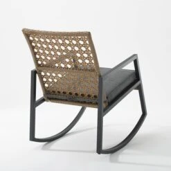 Komodo Modern Boho Faux Rattan & Metal Outdoor Rocking Chair With Cushion - Brown/Gray - Saracina Home -Deals Patio Elegance Store GUEST 520cdeec 4f51 489c aadc c2148f573b0c