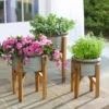 Plow & Hearth Galvanized Planters With Wooden Stands, Set Of 3