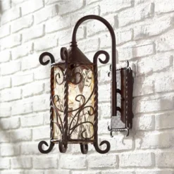 John Timberland Casa Seville Vintage Rustic Outdoor Wall Light Fixture Dark Walnut Scroll 18 1/2" Champagne Hammered Glass For Post Exterior Barn Deck -Deals Patio Elegance Store GUEST 540ee80d 9b82 44b5 8bb8 23747ce716ea