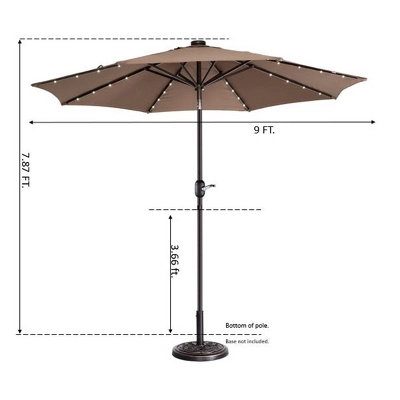 Nature Spring Patio Umbrella With LED Lights, 5-Position Vertical Tilt, 9' - Brown 4 Nature Spring Patio Umbrella With LED Lights, 5-Position Vertical Tilt, 9' - Brown - Image 4