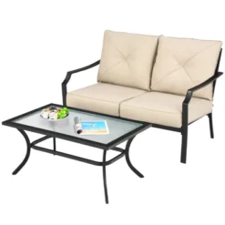 Costway 2 PCS Patio Loveseat With Coffee Table Outdoor Sofa Bench With Cushions -Deals Patio Elegance Store GUEST 56317acb be73 4bc3 a265 b8d4d1eac2f6