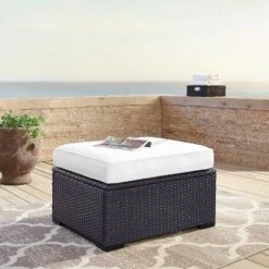 Biscayne Outdoor Wicker Ottoman - White - Crosley