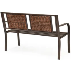 Costway Patio Garden Bench Steel Frame Rattan Backrest Park Yard Outdoor Porch Furniture -Deals Patio Elegance Store GUEST 5794a5d8 de6e 4831 805f 19ddc9c8fba2