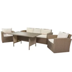 4pc Outdoor Wicker Conversation Set With Cushions - Beige - GODEER -Deals Patio Elegance Store GUEST 58566285 503a 4842 bb33 20111af55ffe