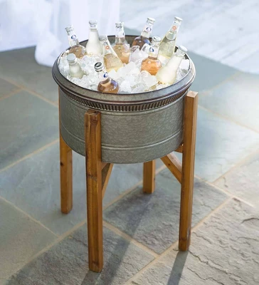 Plow & Hearth Galvanized Planters With Wooden Stands, Set Of 3 2 Plow & Hearth Galvanized Planters With Wooden Stands, Set Of 3 - Image 2