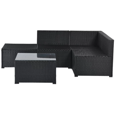 5pc Wicker Patio Sectional Seating Set With Cushions - Black/Blue - GODEER 10 5pc Wicker Patio Sectional Seating Set With Cushions - Black/Blue - GODEER - Image 10