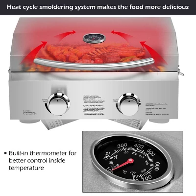 Costway 2 Burner Portable BBQ Table Top Propane Gas Grill Stainless Steel 5 Costway 2 Burner Portable BBQ Table Top Propane Gas Grill Stainless Steel - Image 5