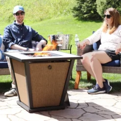 Sunnydaze Decor Sunnydaze Reykir Modern Smokeless Metal Outdoor Fire Pit With Tile Tabletop And Rafa Fabric Sides - 24" H -Deals Patio Elegance Store GUEST 5a82cf53 408f 4e7d 968d d707cab92ad7