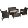 Costway 4PCS Rattan Patio Furniture Set Cushioned Sofa Chair Coffee Table Garden