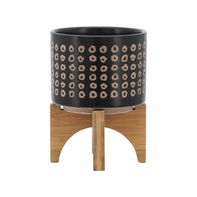 5.25" Ceramic Planter On Stand Brown - Sagebrook Home 1 5.25" Ceramic Planter On Stand Brown - Sagebrook Home