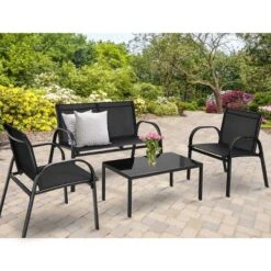 Costway 4 PCS Patio Furniture Set Sofa Coffee Table Patio Seating Set Garden Deck Black -Deals Patio Elegance Store GUEST 5d523f83 da0c 43f5 852b 484ba3bdfabe