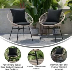 Merrick Lane Set Of 2 Faux Rattan Rope Patio Chairs, Papasan Style Indoor/Outdoor Chairs With Seat & Back Cushions -Deals Patio Elegance Store GUEST 5d56c100 b0c7 4af0 b3ee 4483e677b3f1