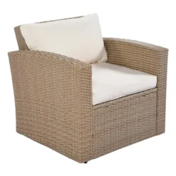 4pc Outdoor Wicker Conversation Set With Cushions - Beige - GODEER -Deals Patio Elegance Store GUEST 5df76c1f 0768 422c 8f80 2d9e89400452