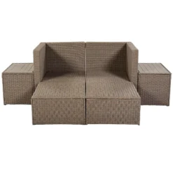 Outdoor Patio 6-Piece PE Wicker Sectional Sofa With 2 Coffee Tables, Brown Wicker + Beige Cushions - ModernLuxe -Deals Patio Elegance Store GUEST 5eb33a05 ff7a 4c01 94e9 f5371de74140