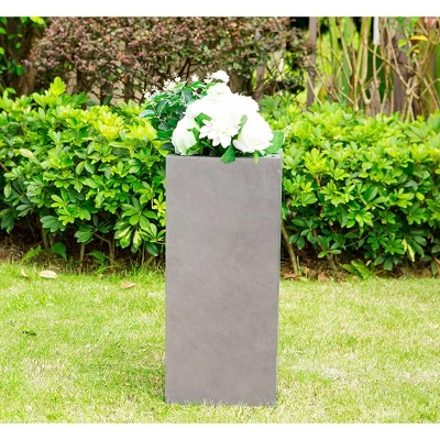 Rosemead Home & Garden, Inc. 14" Wide Kante Lightweight Durable Modern Tall Square Outdoor Decorative Planter Weathered Concrete Gray 1 Rosemead Home & Garden, Inc. 14" Wide Kante Lightweight Durable Modern Tall Square Outdoor Decorative Planter Weathered Concrete Gray