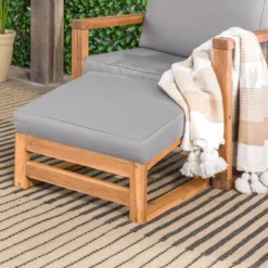 Galia 2pc Square Leg Acacia Wood Chair And Ottoman With Cushions - Brown - Saracina Home -Deals Patio Elegance Store GUEST 60c10f7d 5b45 4211 b4ed 7da57de1baff