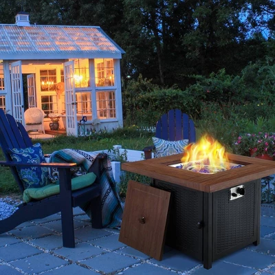 5pc Patio Dining Set With 34" Square Fire Pit Table & Swivel Arm Chairs - Captiva Designs 3 5pc Patio Dining Set With 34" Square Fire Pit Table & Swivel Arm Chairs - Captiva Designs - Image 3