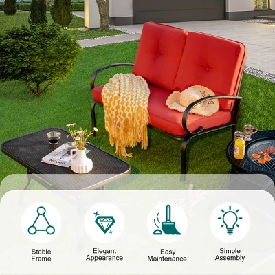 Costway 2PC Patio LoveSeat Coffee Table Furniture Set Bench W/ Cushions 5 Costway 2PC Patio LoveSeat Coffee Table Furniture Set Bench W/ Cushions - Image 5