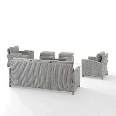 Bradenton 7pc Outdoor Wicker Sofa And Arm Chair Seating Set With Coffee Table, Side Table And 2 Ottomans - Gray/Gray - Crosley 7 Bradenton 7pc Outdoor Wicker Sofa And Arm Chair Seating Set With Coffee Table, Side Table And 2 Ottomans - Gray/Gray - Crosley - Image 7