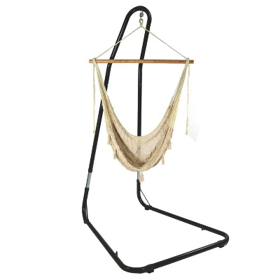 Sunnydaze Decor Sunnydaze Cotton/Nylon Outdoor Mayan Hammock Chair With Adjustable Stand - 330 Lb Weight Capacity - Natural 9 Sunnydaze Decor Sunnydaze Cotton/Nylon Outdoor Mayan Hammock Chair With Adjustable Stand - 330 Lb Weight Capacity - Natural - Image 9