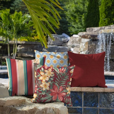 2pk Square Clarissa Tropical Outdoor Throw Pillows Ruby - Arden Selections 2 2pk Square Clarissa Tropical Outdoor Throw Pillows Ruby - Arden Selections - Image 2