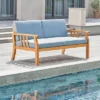 Kapalua Honey Nautical Eucalyptus Wooden Outdoor Sofa Bench With Cushion - Vifah