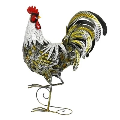 24.88" Metal Rooster Statue White/Gold - Exhart 5 24.88" Metal Rooster Statue White/Gold - Exhart - Image 5