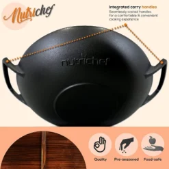 NutriChef Pre Seasoned Nonstick Cooking Wok Cast Iron Kitchen Stir Fry Pan With Wooden Lid For Gas, Electric, Ceramic, & Induction Countertops, Black -Deals Patio Elegance Store GUEST 65779cf2 ee21 418d b52e baf6cc1bf96d