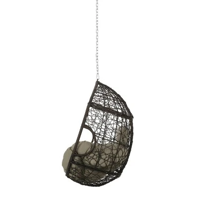 Castaic Indoor/Outdoor Wicker Hanging Chair With 8' Chain - Brown/Khaki - Christopher Knight Home 3 Castaic Indoor/Outdoor Wicker Hanging Chair With 8' Chain - Brown/Khaki - Christopher Knight Home - Image 3
