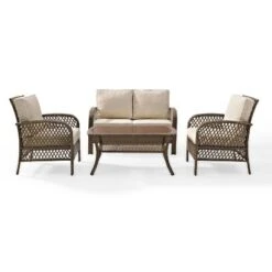 Tribeca 4pc Outdoor Wicker Conversation Set - Sand/Driftwood - Crosley -Deals Patio Elegance Store GUEST 657dd0d0 44e9 4b9a 9357 393f92bd296a