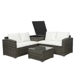 4pc Wicker Patio Conversation Set With Cushions - Gray/Beige - GODEER 22 4pc Wicker Patio Conversation Set With Cushions - Gray/Beige - GODEER -Deals Patio Elegance Store GUEST 65e82cff 370b 4355 8817 68a365772df8