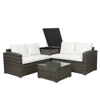 4pc Wicker Patio Conversation Set With Cushions - Gray/Beige - GODEER 6 4pc Wicker Patio Conversation Set With Cushions - Gray/Beige - GODEER - Image 6