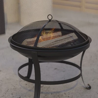 Merrick Lane Fire Pit Outdoor Wood Burning Round Iron 22" Fire Pit For Patio, Backyard, Camping, Picnics With Spark Screen And Poker 1 Merrick Lane Fire Pit Outdoor Wood Burning Round Iron 22" Fire Pit For Patio, Backyard, Camping, Picnics With Spark Screen And Poker