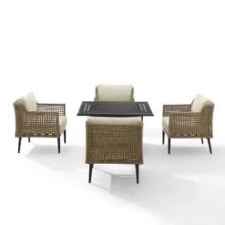 Southwick 5pc Outdoor Wicker Conversation Set With 4 Arm Chairs & Dante Fire Table - Cream/Light Brown - Crosley -Deals Patio Elegance Store GUEST 69e81498 b69b 4ca4 834f 82ec3a7c04b3