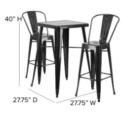 Emma And Oliver Commercial Grade 23.75" Square Metal Indoor-Outdoor Bar Table Set, 2 Back Stools -Deals Patio Elegance Store GUEST 69ee02cb d669 40da 9d9d 3bc92c7e1379