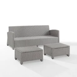 Bradenton 3pc Outdoor Wicker Sofa & 2 Ottoman Set - Gray/Gray - Crosley -Deals Patio Elegance Store GUEST 6a2be418 45b0 4137 a53a de8186f06036