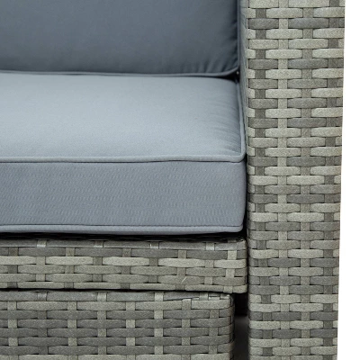 4pc Outdoor Wicker Conversation Sectional Set With Cushions - Gray - GODEER 8 4pc Outdoor Wicker Conversation Sectional Set With Cushions - Gray - GODEER - Image 8