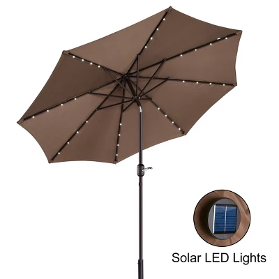 Nature Spring Patio Umbrella With LED Lights, 5-Position Vertical Tilt, 9' - Brown 1 Nature Spring Patio Umbrella With LED Lights, 5-Position Vertical Tilt, 9' - Brown