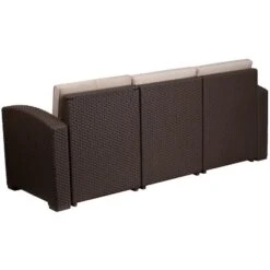Flash Furniture Chocolate Brown Faux Rattan Sofa With All-Weather Beige Cushions -Deals Patio Elegance Store GUEST 6b9eece8 3b70 4fb1 a4ab a8419fd02fd4 1