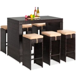 Best Choice Products 7-Piece Outdoor Rattan Wicker Bar Dining Patio Furniture Set W/ Glass Table Top, 6 Stools -Deals Patio Elegance Store GUEST 6bb271b8 59d8 400e b404 c8f77272404f
