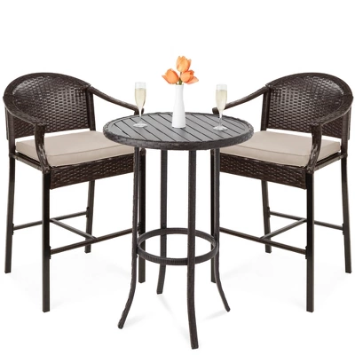 Best Choice Products 3-Piece Outdoor Wicker Bistro Bar Height Set For Patio, Garden W/ Barstools, Steel Frame 7 Best Choice Products 3-Piece Outdoor Wicker Bistro Bar Height Set For Patio, Garden W/ Barstools, Steel Frame - Image 7