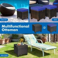 Costway 2PCS Patio Rattan Ottoman Cushioned Seat Foot Rest Coffee Table Furniture Garden Navy -Deals Patio Elegance Store GUEST 6d1174a7 85f0 4ebf aff6 7bd2f9bb153a