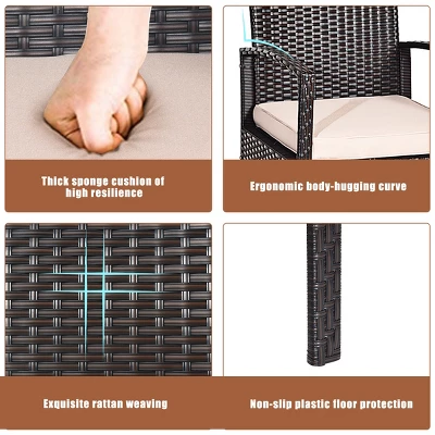 Tangkula 8PCS Conversation Wicker Set Patio Rattan Table&Cushioned Chair 5 Tangkula 8PCS Conversation Wicker Set Patio Rattan Table&Cushioned Chair - Image 5