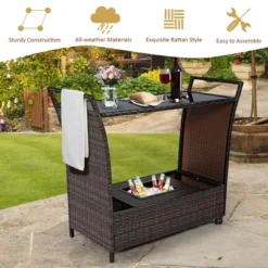 Costway Patio Rattan Bar Serving Cart Wheels Ice Bucket Glass Top Handle Garden -Deals Patio Elegance Store GUEST 6f9dcc05 9c78 42ef adf8 e4e08bc38dbb