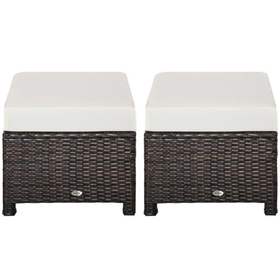 Outsunny 2 Pc 20" Outdoor PE Rattan Wicker Ottoman, Fade-Resistant Patio Footrest With Soft Cushion, Steel Frame, Brown, White 3 Outsunny 2 Pc 20" Outdoor PE Rattan Wicker Ottoman, Fade-Resistant Patio Footrest With Soft Cushion, Steel Frame, Brown, White - Image 3